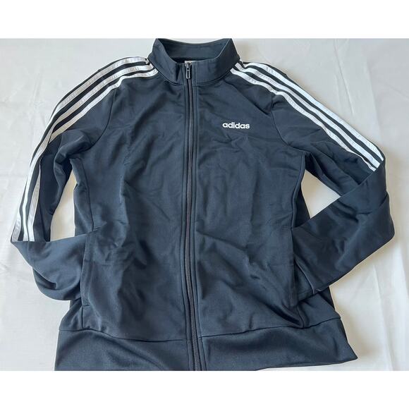 Adidas Track Jacket Women’s Size Medium Full Zip Black White Stripes Pockets - Picture 1 of 7